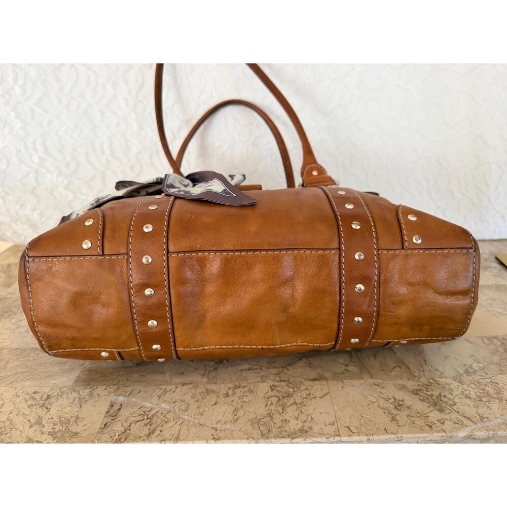 Vintage Michael Kors Astor Studded Leather Satchel Tan Cognac shoulder bag - Picture 7 of 15